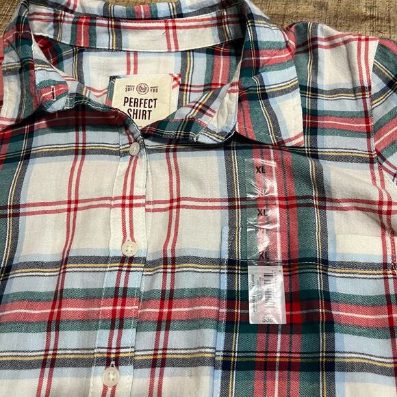 SO Women's Plaid Button Down Shirt - Red, Blue, White - Picture 2 of 4